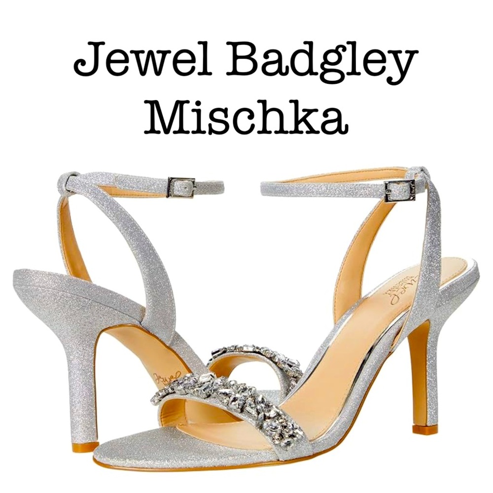 Jewel Badgley Mischka Dallyce Silver Glitter Stiletto Heels Size 8 1/2